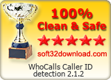 WhoCalls Caller ID detection 2.1.2 Clean & Safe award